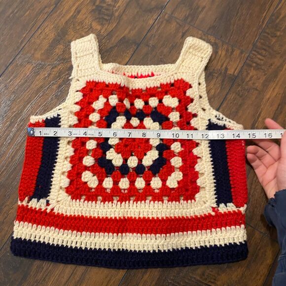 Homemade size Small Red White and Blue Americana Crochet Knit Cropped Tank Top - Picture 6 of 6